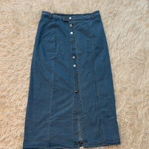 Denim Button-Front Maxi Skirt